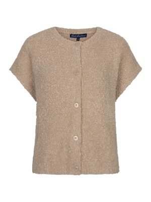 Red Button vest mouwloos knit boucle Latte
