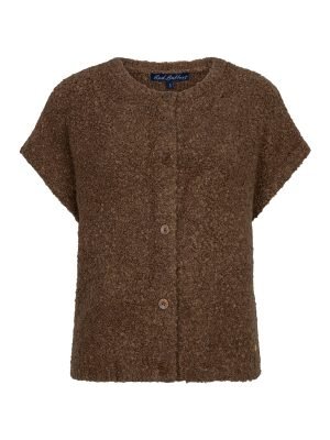 Red Button vest mouwloos knit boucle Mud