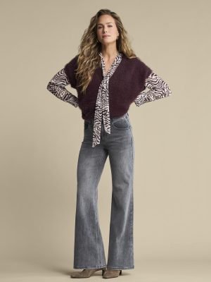 Red Button vest mouwloos fuzzy Burgundy