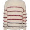 Red Button fuzzy sweater stripe Creme/Burgundy